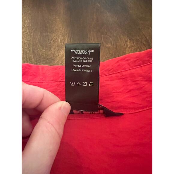 Ali Miles Women's Red Casual Crinkle 3/4 Sleeve Collared Button Front Blouse S - Picture 7 of 11